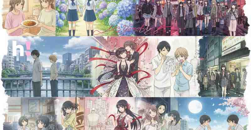 Josei anime and manga compilation art showing scenes of adult romance, slice-of-life, and fashion from popular josei series.